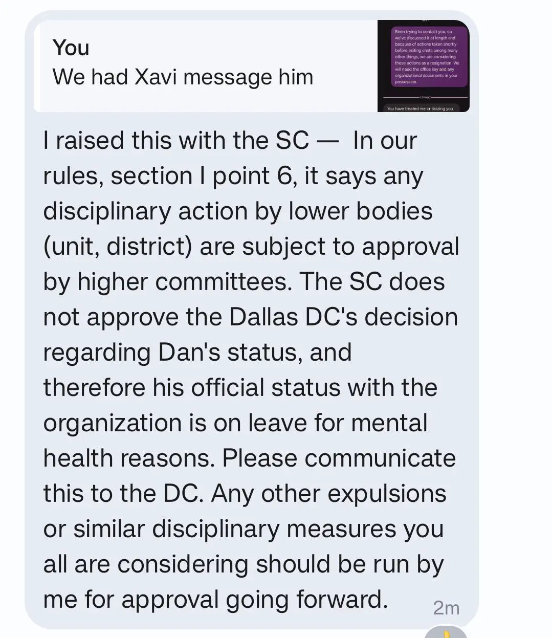 SC rejected Dan's resignation screenshot