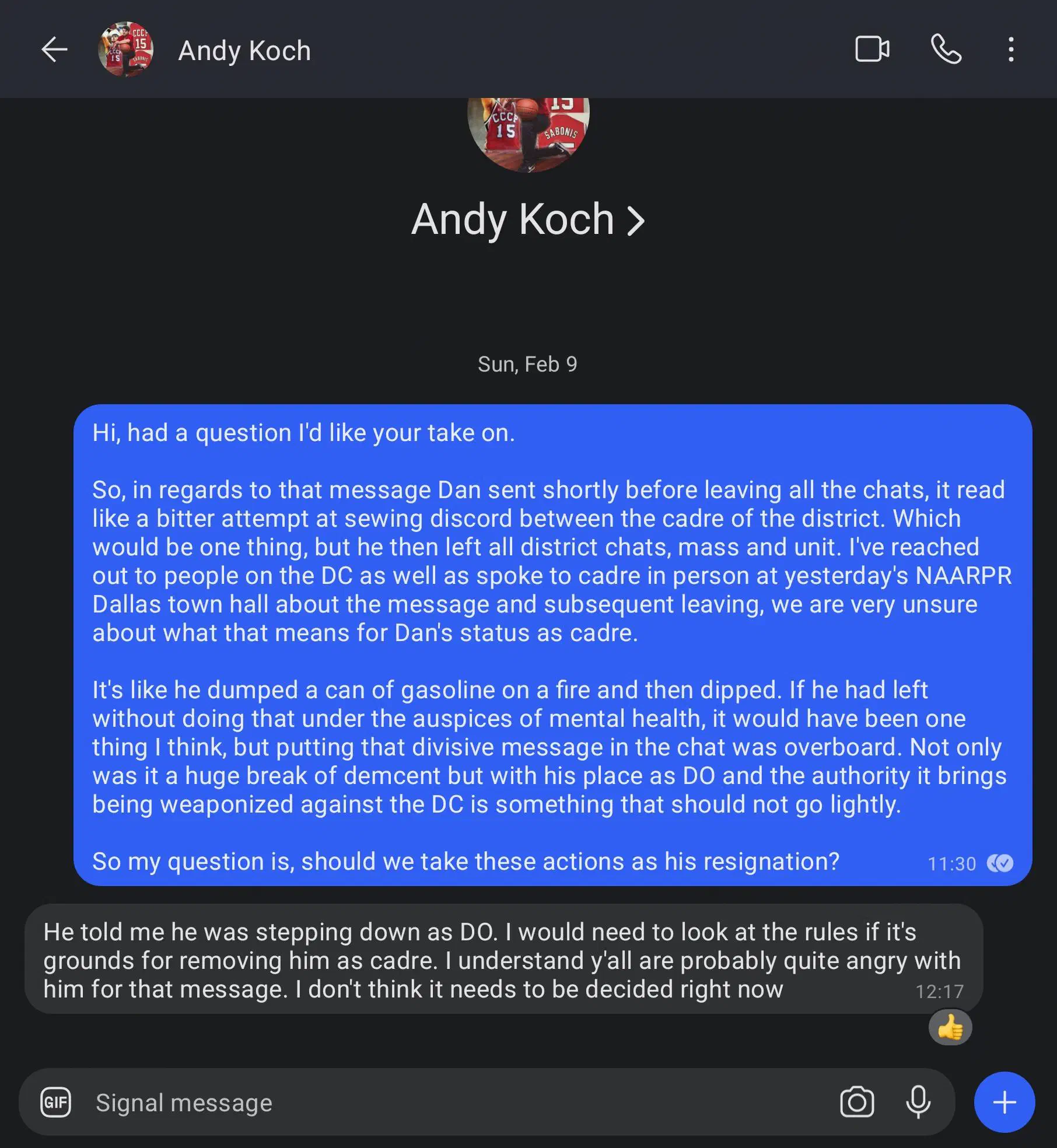 Andy on Dan removal screenshot