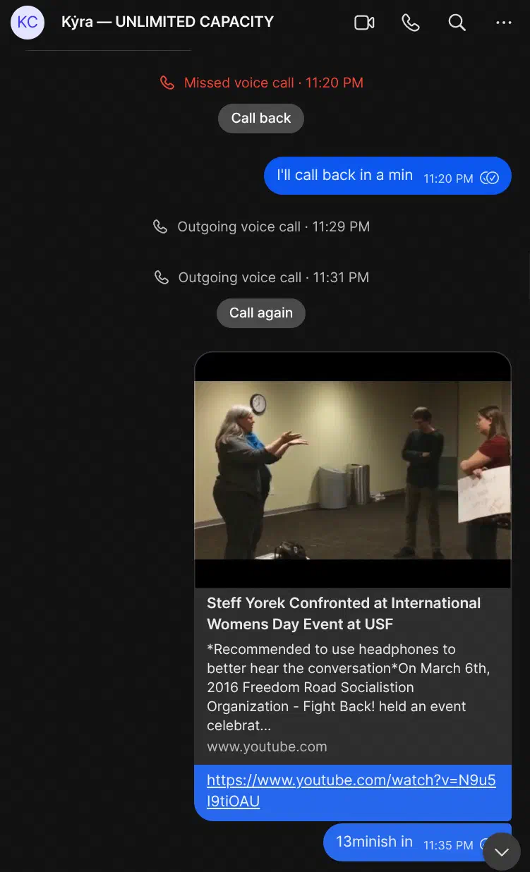 Screenshot of conversation