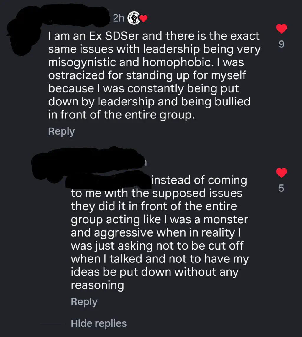 Michigan SDS comment screenshot 1