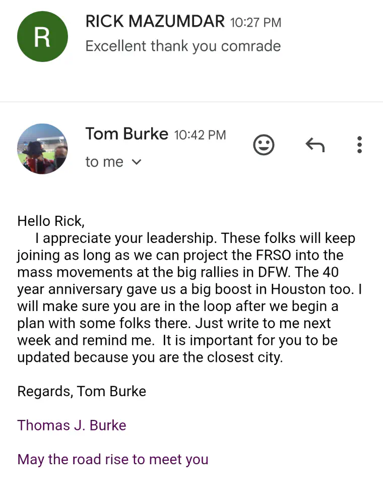 Tom email screenshot